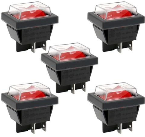 Heschen Ein-Aus-Kippschalter, DPDT, 4 Pole, 16 A, 250 V (AC), rot leuchtend, mit wasserfester Abdeckung (5)