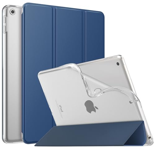 MoKo Case for iPad 9th Generation 2021/ iPad 8th Generation 2020/ iPad 7th Generation 2019, Soft Translucent TPU Frosted Back Cover Slim iPad 10.2 inch Case with Stand, Auto Wake/Sleep, Abyss Blue