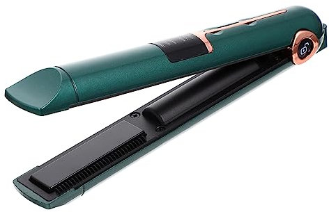 Ipetboom Wireless Hair Straightener Curler, Portable Adjustable Temperature Curling Iron for Travel, Cordless Green Hair Styling Tool with Rechargeable Battery
