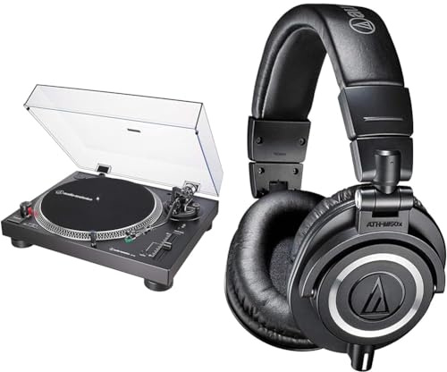 Audio-Technica LP120XUSBBK Manual Direct-Drive Turntable (Analogue & USB) Black & M50x Professional Monitor Headphones Black