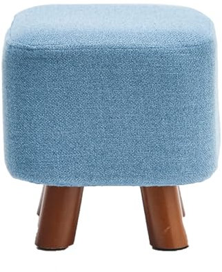 XLIHAWY Kleiner Rechteckiger Fußhocker, Fußstütze Aus Leinen Osmanischer Hocker Mit Rutschfesten Holzbeinen, Weicher Schwamm Gepolstert Holzstuhl Für Schreibtisch (Farbe : Blau, Größe : 11.02x11.02x