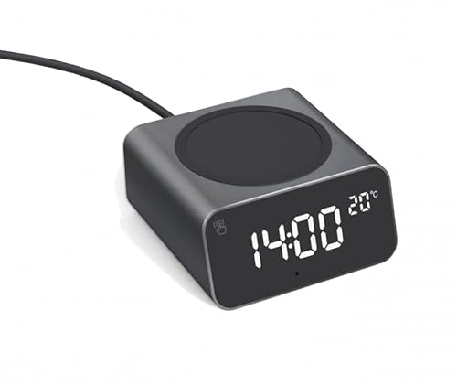 Xoopar - Réveil Numérique avec Chargeur à Induction Rapide 15W avec Thermomètre - Fabriqué en Aluminium - Plastique Recyclé Compatible avec Les Smartphones Récents - REDDI Charge Noir