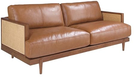 Ángel Cerdá – 3-sitzer-Sofa Aus Braunem Leder, 205 X 96 X 83 cm – Avantgarde, Eleganz und Komfort Mit Rattan-Details Für das Wohnzimmer