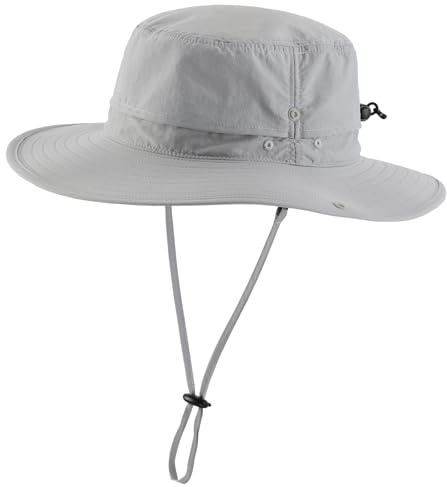 Decentron Quick Dry Nylon Fishing Sun Hat Packable Waterproof Safari Hat Adjustable Wide Brim Bucket Hats Light Grey