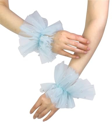 QRBTSCL Damen Mesh Tüll Fingerlose Handschuhe Kurze Spitzenhandschuhe, Blau