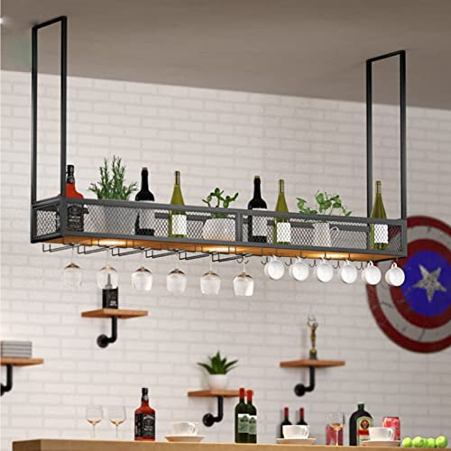 Generico Portabottiglie sospeso a soffitto - Ripiani sospesi sospesi, portabicchieri da Vino Capovolto, portabottiglie Vintage da soffitto, Appendiabiti Decorativo in Ferro battuto da Bar/Supporto PE