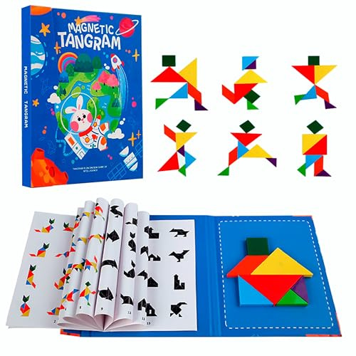 ALPESU KIDS – Tangram magnetisch für Kinder ab 3 Jahren – Montessori IQ Spiele & Lernspielzeug im Buchformat – Beschäftigung für Autofahrt & Reisen – Magnetspiel & kreatives Puzzle