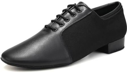 Uonpie Chaussures de Danse Latine pour Homme Salsa Tango Moderne Jazz Chaussures Professionnelles Pratique Chaussures de Danse Talon Bas Noir, 41.5 EU