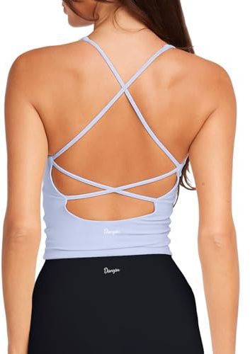 Danysu Sports Bras Women Wireless Seamless Backless Bra Impact Support Workout Tank Tops Removable Pads Yoga Gym Top V Neck Blue S