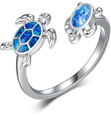 Ozean Ring Sterling Silber 925 Verstellbare Öffnung Hai/Schildkröte/Hammerkopf Ringe Ozean Schmuck Geschenke für Damen Mädchen Männer