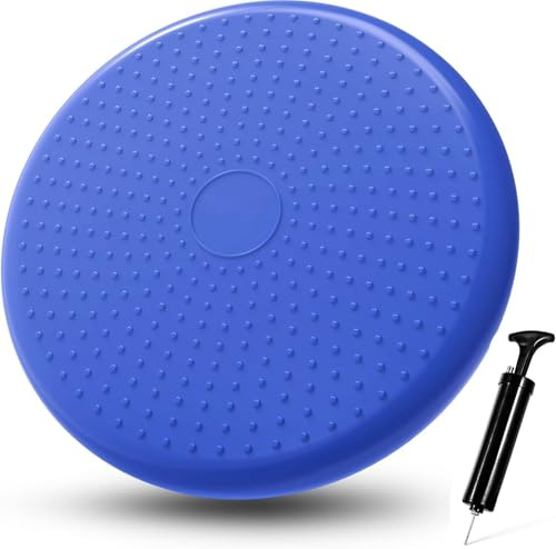 Tuokay, 33cm Diameter Stabilitetskuddar, Bollsitsdyna, Uppblåsbar Balanskudde, Luftkudde, Balansdyna, med Luftpump, Balanskudde för Upprätt Hållning, Fitness, Rehab, Balans- Och Styrketräning (Blå)