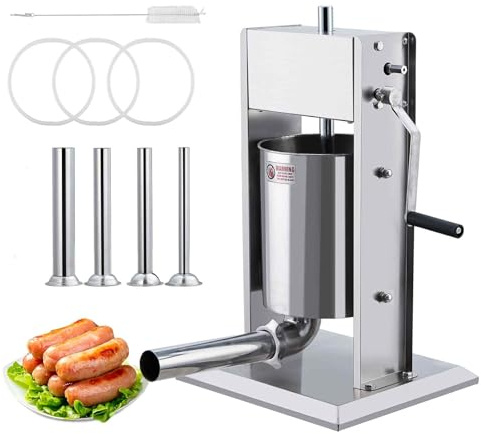 GarveeHome Sausage Stuffer, Manual 11 LBS/5 L Sausage Maker Machine, Meat Stuffer with Dual Speed, Stainless Steel Heavy Duty Sausage Filler with 4 Stuffing Tubes, for Commercial and Home Use