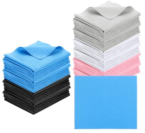 PATIKIL Eyeglass Microfiber Cleaning Cloth 7x6, 50 Pack Glasses Cleaning Cloth Soft Wipe Screen Cloth for Camera Lens Eyeglasses Screens, Black/White/Pink/Gray/Blue