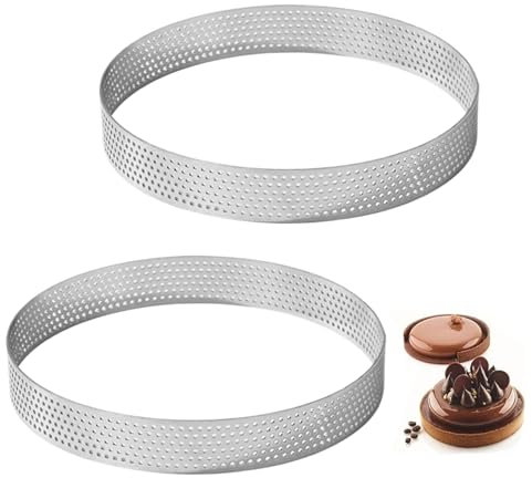 Jorzer Tart Rings 8 Inch Round Perforated Cake Ring, 2PCS Heat Resistant Nonstick Stainless Steel Baking Rings, Heat Resistant Ring Molds for Cooking