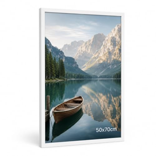 Truevaste Bilderrahmen 50x70 cm Weiß, MDF Fotorahmen mit Acrylglas, Posterrahmen für Fotos, Kunstdrucke und passende 1000-Teile-Puzzles, Hoch- und Querformat, Wandrahmen 70x50 ohne Passepartout