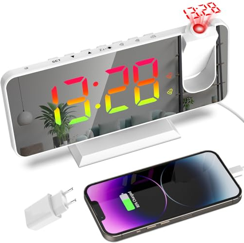 Lancoon Sveglia RGB con Proiezione Display a 11 Colori 6 Livelli di Luminosità Modalità Snooze 12/24H Cavo USB e Spina Inclusi