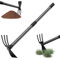 Harrms Azada de jardín con mango de 76 cm, doble azada multifuncional con 3 dientes de metal, rastrillo para malas hierbas, herramientas de jardín, accesorios para aflojar, ventilar y deshierbar el