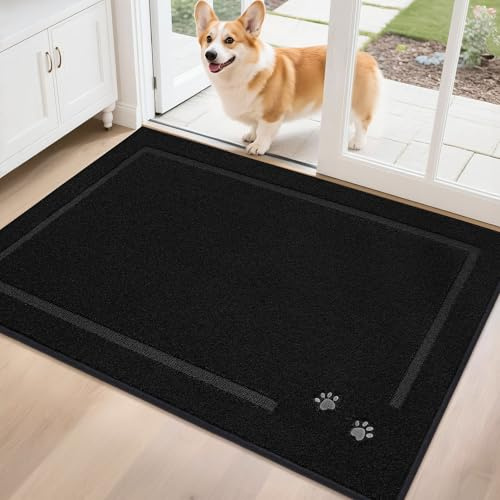 BEQHAUSE Schmutzfangmatte, rutschfest und Schmutzfangend, Schwarz, 80x120cm | Waschbar Eingang Fussmatte Innen, Polyester, für Front Hintertür, Eingang, Flur, Niedriges Design, Haustierfreundlich