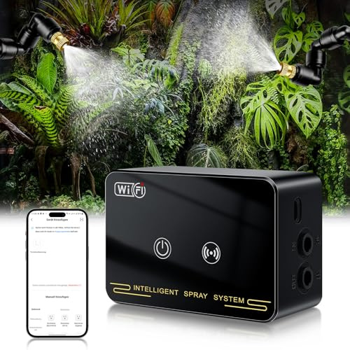Beregnungsanlage Terrarium, 2025 WiFi Neues Luftbefeuchter Terrarium, Mobiltelefonsteuerung Intelligentes Reptilien Benebelungssystem Kann um 360° Gedreht Werden