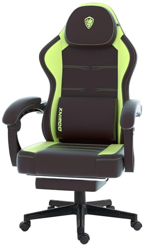 Dowinx Gaming Stuhl, Ergonomischer Gamer Sessel aus PU-Leder mit Lendenwirbelstütze, PC-Stuhl mit verbreiterter Rückenlehne, Belastbar bis 150 kg, Hellgrün