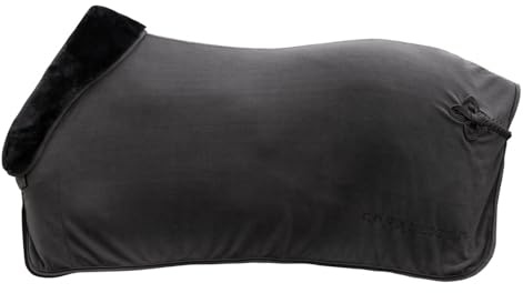Covalliero – svettfilt årsdag – hästfilt med teddy-fleece-krage – ventilerande fleecefilt – elegant hästutomhusfilt – hästtillbehör i grafit – 145 cm