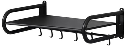 Estante de pared de acero al carbono, rejilla de microondas de acero inoxidable con ganchos, soporte de pared lisa que ahorra espacio para colgar y montar hardware/negro
