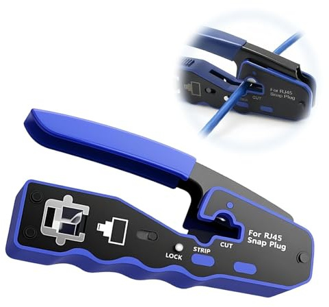 Amztour RJ45 Crimping Tool Professional-grade Electrical Strippers for Cat5 Cat6 Crystal Head 8P Perforated Multifunctional Network Cable Pliers Pass Through Ethernet Ferrule ＆ Wire Network Connectors