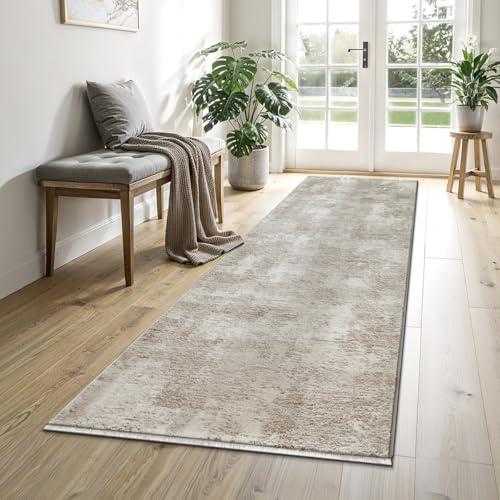 the carpet Nuvra Teppich Flauschig Weich & Pflegeleicht, Modernes Design, Oeko-Tex Standard 100, Wohnzimmerteppich Schlafzimmerteppich, Abstrakt, Beige, 80 x 300 cm