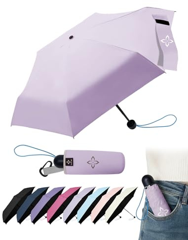 LILAC Mini Taschenschirm & Reiseschirm, kompakter Regenschirm mit 110 cm Abdeckung, windfest, verstärkter Rahmen, leicht tragbar, UPF 100+ Sonnenschutz für Damen, Herren & Studenten