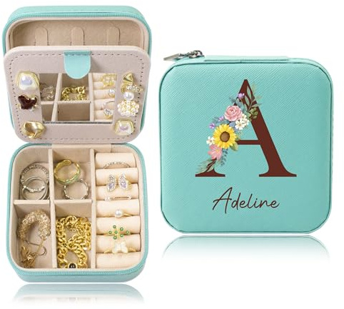 TICBIC Personalisierte Schmuckschatulle,Personalisierte Schmuckkästchen mit Namen,Kleines Reise Schmuckkästchen mit Spiegel,Geschenke für Brautjungfern,Geburtstagsgeschenk,Geschenk zum Muttertag.