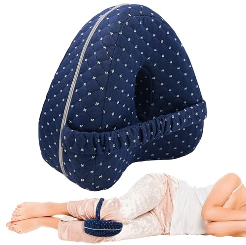 Vidoxdu Coussin de genou pour dormeur latéral - Ergonomique en mousse à mémoire de forme - Avec ceinture et housse amovible et lavable - Support pour genoux, jambes et dos (bleu)