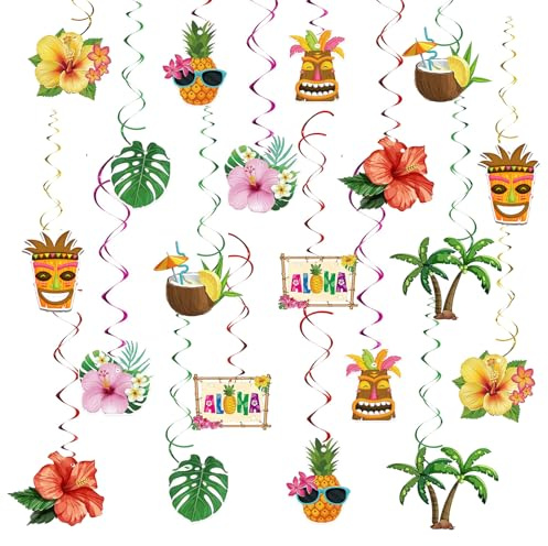 40 Pezzi Hawaiana Decorazioni a Spirale, Tropicali Spirale da Appendere con Ananas Foglie di Palma Fiori, Decorazione a Spirales, Hawaiana Decorazioni Pendenti Spirales, Spirali Colorate da Appendere