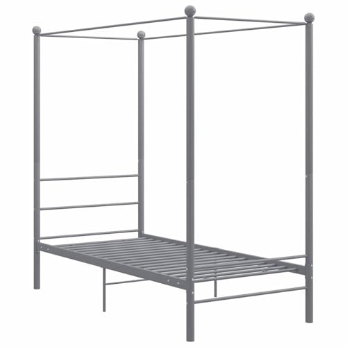 Fecpoo WGYHOME Himmelbett 90x200 cm Grau pulverbeschichtetes Metall für Schlafzimmer mit Oberrahmen zum Aufhängen von Vorhängen oder Moskitonetz