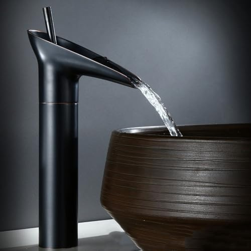 SOHNVWTGD Bathroom Faucet, Waterfall Washbasin Tap, High Basin Fitting, Brass Bathroom Tap, Single Lever Mixer Faucet, Cold and Hot for Bathroom(Tall Black)