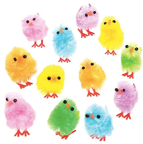 Baker Ross EK237 Easter Coloured Mini Fluffy Chicks For Adding to Cake Decorations, Models, Displays or Easter Hunt Activities (Pack of 12)