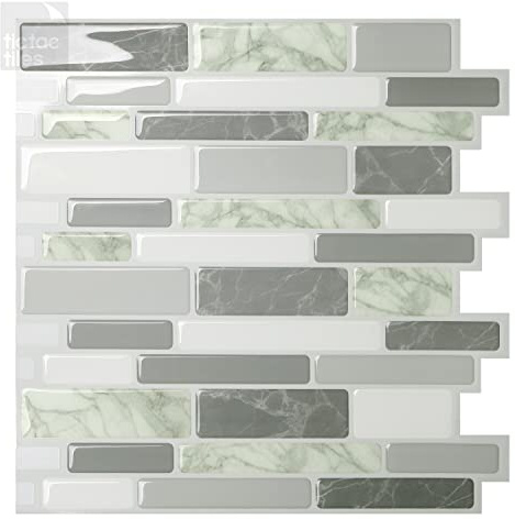 Tic Tac Tiles Peel and Stick Self Adhesive Removable Stick On Kitchen Backsplash Bathroom 3D Wall Sticker Wallpaper Tiles in Polito Designs (10 Sheets, Grigio)