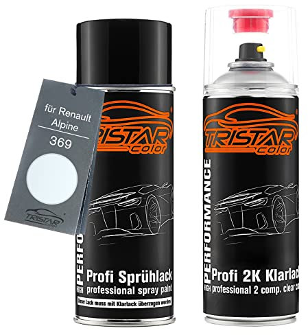 TRISTARcolor Autolack 2K Spraydosen Set für Renault/Alpine 369 Ijswit/Glacier White Basislack 2 Komponenten Klarlack Sprühdose