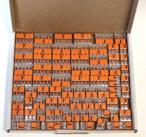 Wago 221 Kabelverbinder Set 75 Stück (25x221-412, 25x221-413, 25x221 415) mit wiederverschließbarer Box | Verbindungsklemmen Set mit Hebel in Sortimentbox, 2-, 3- und 5-Leiter Klemmen für starre und flexible Leiter