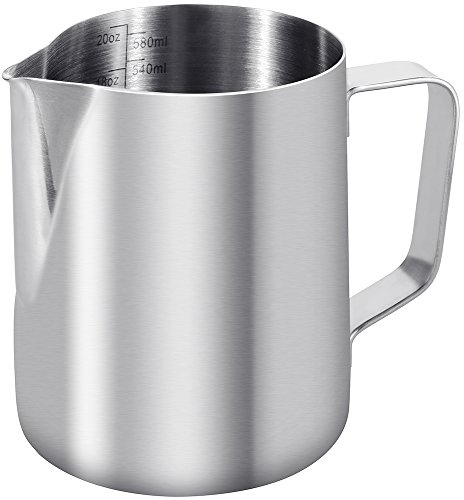 Anpro Milchkännchen, 600ml Milk Pitcher Milchkanne aus Edelstahl, perfekt für Cappuccino, Milchaufschäumer, Silber, MEHRWEG