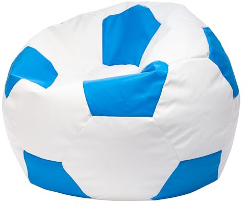 Ecopuf Football Sack M - Lekdyna i hållbart material - Perfekt för fotbollsfans, barn - Sittpuff vardagsrum - Sammetspuff - Puff säck för spelstol - 65x45 cm - Ljusblå E19