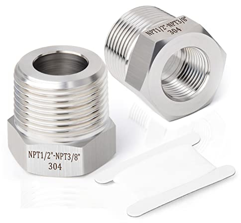 TAISHER 2PCS Forging of 304 Stainless Steel Reducer Hex Bushing, 1/2 Male NPT to 3/8 Female NPT, Reducing Forging Pipe Adapter Fitting