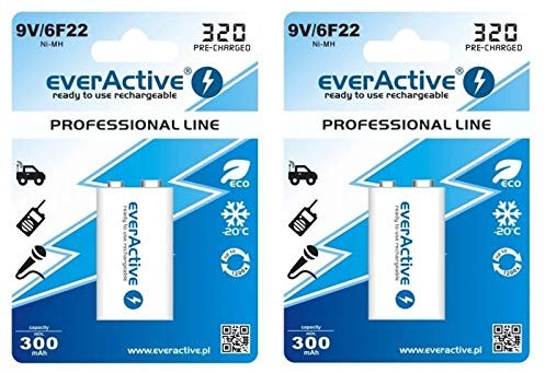 9V 6F22 320mAh Rechargeables everActive Professional - 2x Blisters