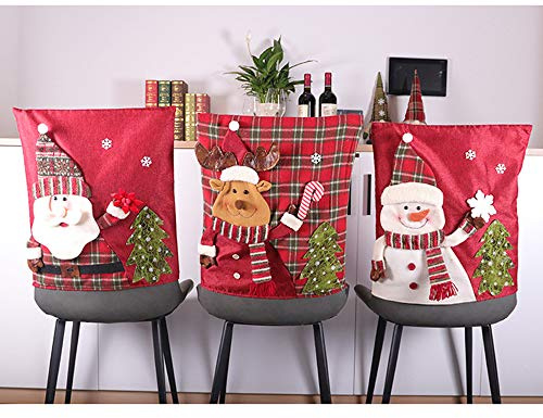 LAMF Weihnachtsstuhlhussen-Set, 6 Stück, 3D-Stuhlhussen mit Weihnachtsmann, Schneemann, Elch, Weihnachtsstuhlrückenkappe, Küchenstühle, Esszimmerstuhlhussen-Sets