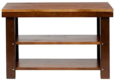 Amazon Basics Schuhregal, massiv, Bank für Eingangsbereich, 3 Ebenen, Flur, massives Kiefernholz, Braun, 70 x 26 x 45 cm