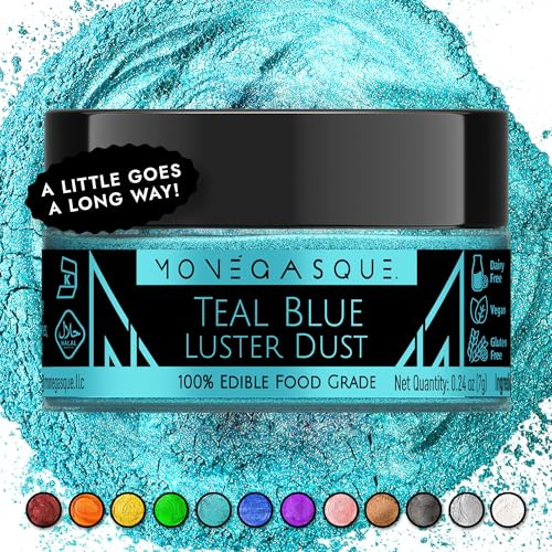 MONÉGASQUE Teal Blue Edible Glitter for Drinks & Cakes, Lustre Dust, 7g | Cocktail Shimmer, Sparkle Powder, for Cupcakes, Chocolate & Strawberries, Cupcake & Cookie Decorating, Food-Grade, Vegan