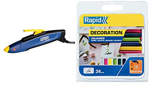 Rapid Heißklebepistole EG PEN, 7 mm Klebepistole inkl. 36 Farbige Heißklebesticks für Basteln, Dekorieren und kleinere Reparaturen