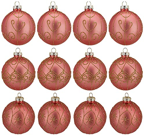 Deluxe Weihnachtskugeln 12-teiliges Set Echtglas Glaskugeln Weihnachten Weihnachtsdeko Tannenbaumkugeln Glas Christbaumkugeln Set 8 cm K872