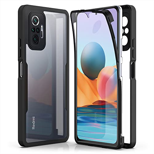 AICEK Compatible con Xiaomi Redmi Note 10 Pro Funda, 360 Grados Full Body Fundas para Redmi Note 10 Pro MAX Bumper Case con Protector de Pantalla Antigolpes Carcasa Negro