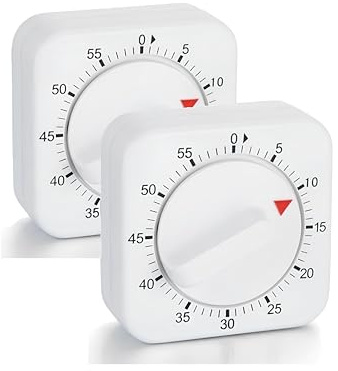 LondonExpress Large Wind Up Kitchen Timer 60 minute One Hour Count-Down Cooking Baking Loud Alarm Mechanical Analogue Clockwork Countdown Tool Steaming Barbeque for Kids Teachers Adults White [2 Pack]