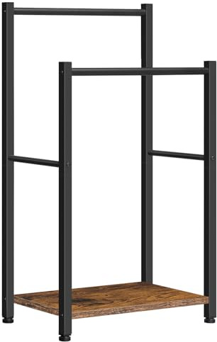HOOBRO Free Standing Towel Rack for Bathroom, 2 Tier Blanket Rack, 16.5 L x 9.4 W x 31.5 H, Blanket Holder, Drying and Display Rack with Shelf, Rustic Brown and Black BF02LB01